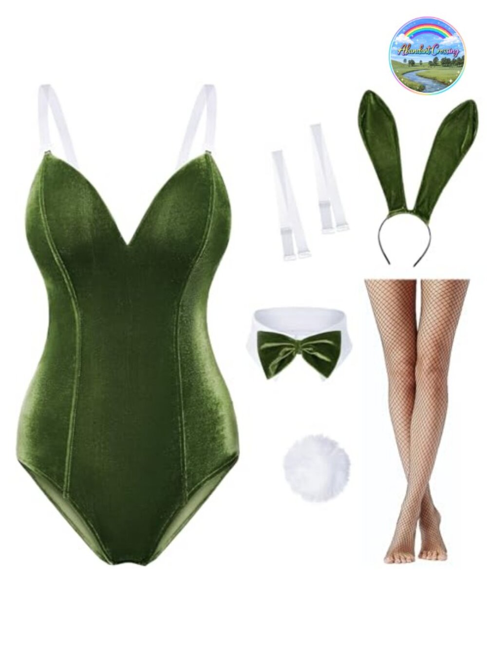 Women Velvet Bunny Cosplay Bodysuit Fishnet Stockings Set Anime Costume